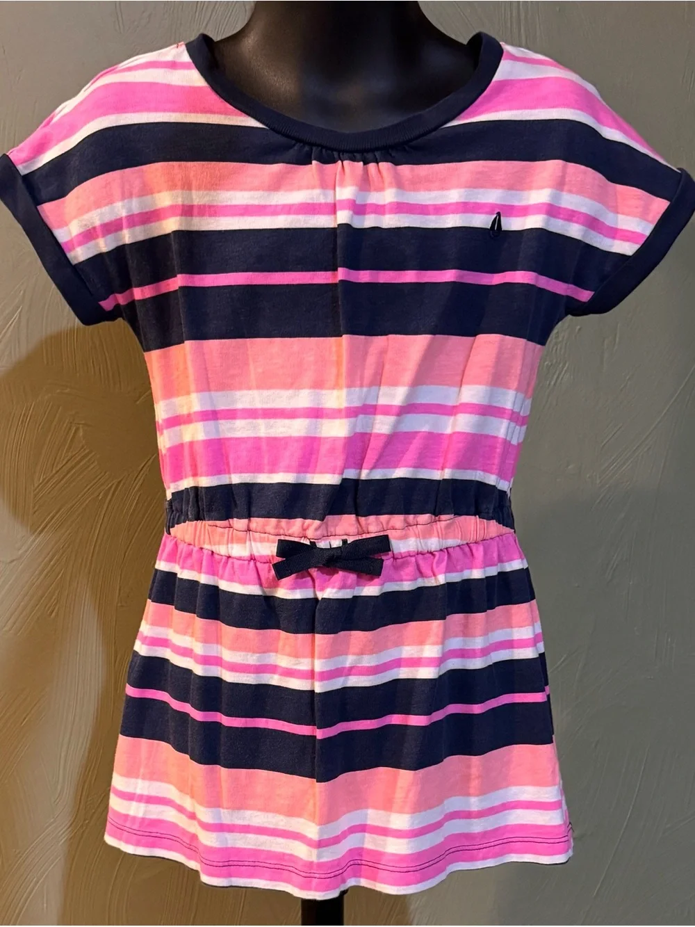 Carter's Girls Size 5 Pink & Navy Blue Striped Cinch Tunic Top / Short Dress